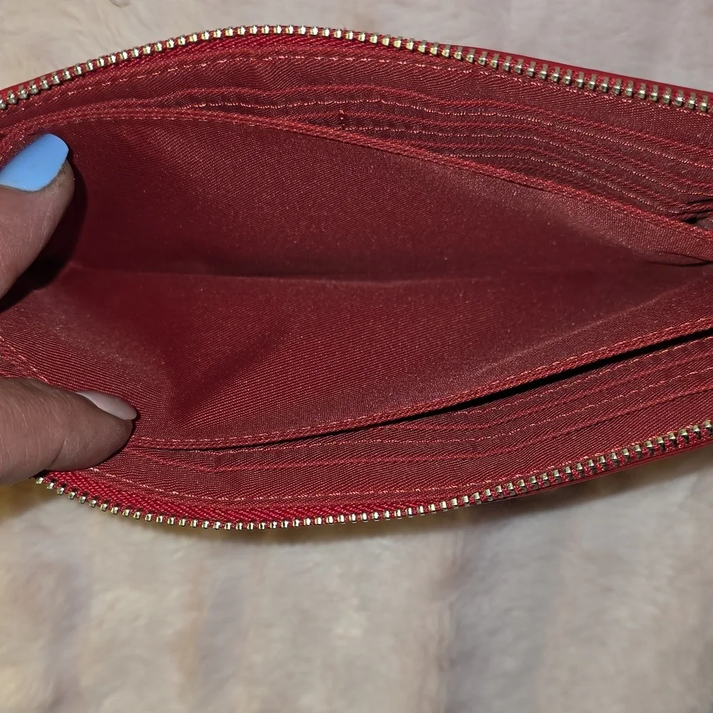 Coach Jacquard And Red Leather Wallet With Strap